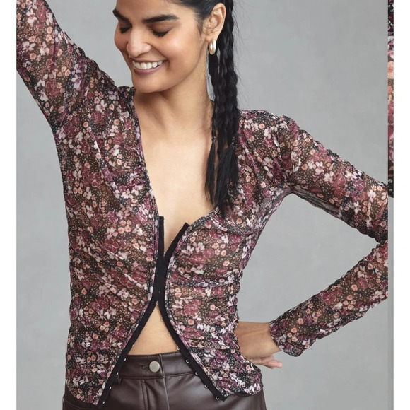 Anthropologie Tops - By Anthropologie Black Motif Mesh Top size Small